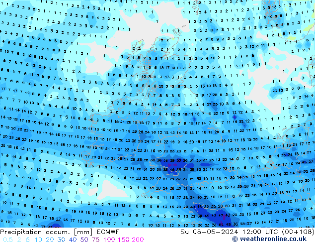 Precipitation accum. ECMWF  05.05.2024 12 UTC