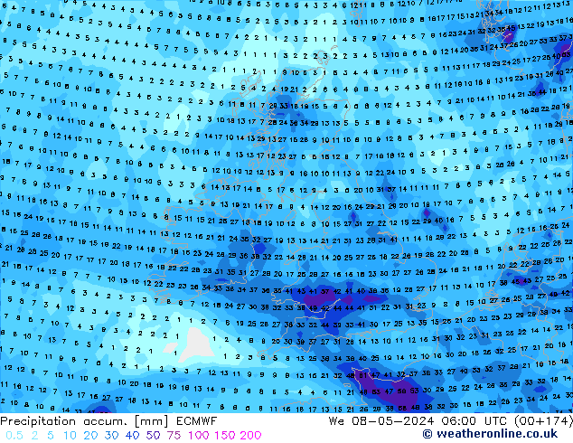 Precipitation accum. ECMWF We 08.05.2024 06 UTC