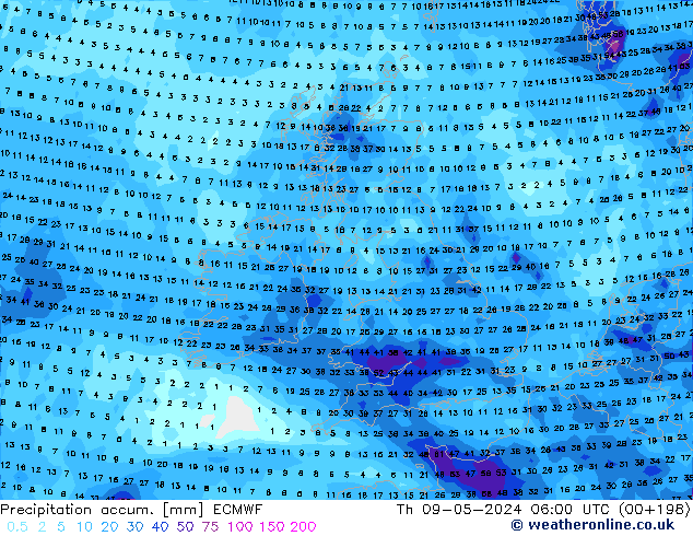 Precipitation accum. ECMWF чт 09.05.2024 06 UTC