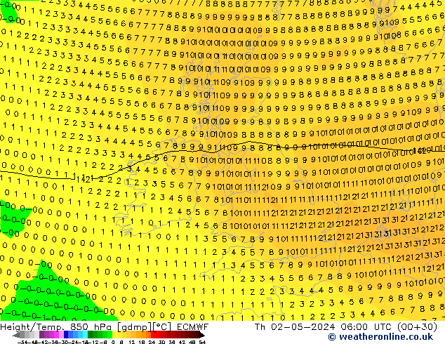 Z500/Rain (+SLP)/Z850 ECMWF Th 02.05.2024 06 UTC