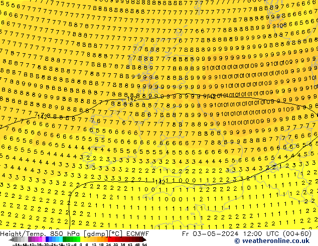 Z500/Rain (+SLP)/Z850 ECMWF ven 03.05.2024 12 UTC