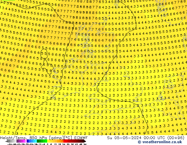 Z500/Yağmur (+YB)/Z850 ECMWF Paz 05.05.2024 00 UTC