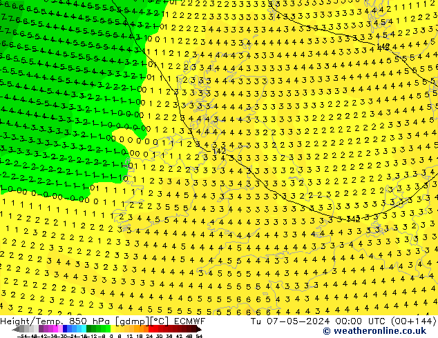 Z500/Rain (+SLP)/Z850 ECMWF Ter 07.05.2024 00 UTC