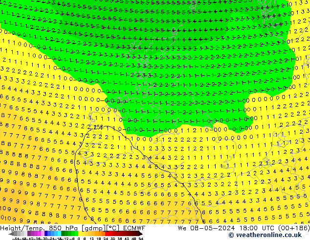 Height/Temp. 850 hPa ECMWF We 08.05.2024 18 UTC