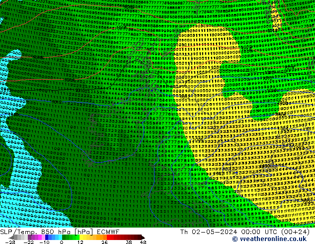 SLP/Temp. 850 hPa ECMWF Čt 02.05.2024 00 UTC