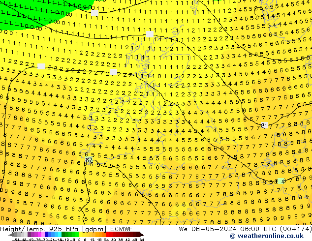 Height/Temp. 925 hPa ECMWF We 08.05.2024 06 UTC