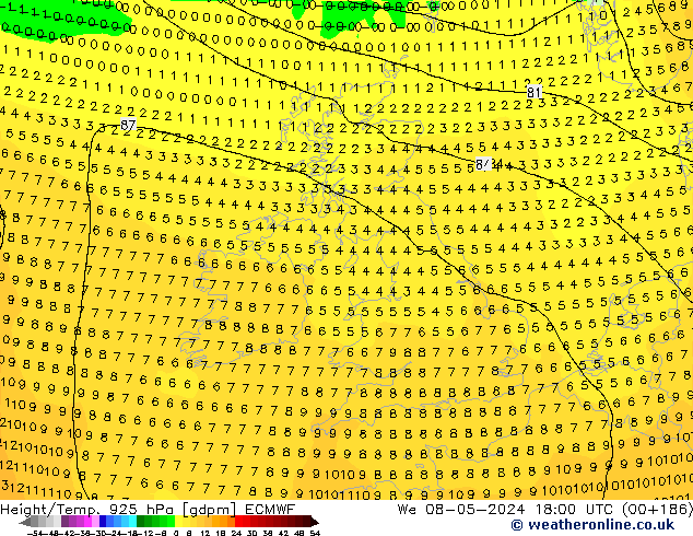 Height/Temp. 925 hPa ECMWF Qua 08.05.2024 18 UTC