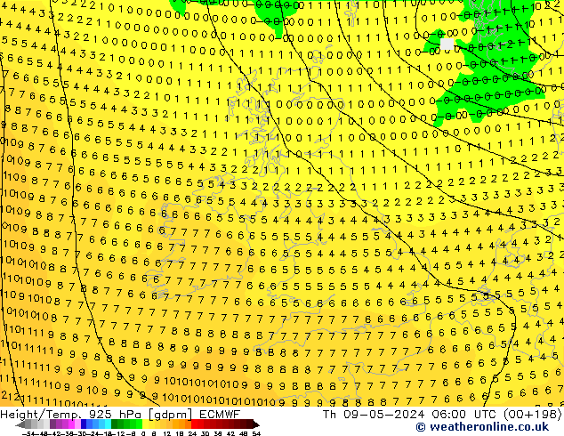 Height/Temp. 925 гПа ECMWF чт 09.05.2024 06 UTC