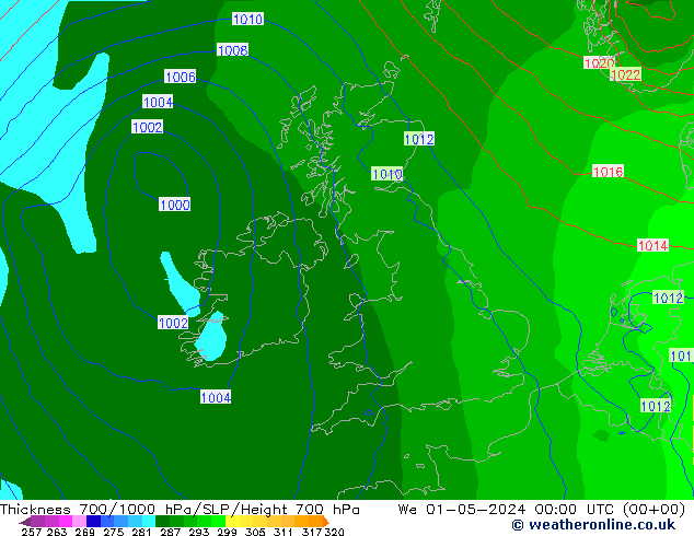 Thck 700-1000 hPa ECMWF We 01.05.2024 00 UTC