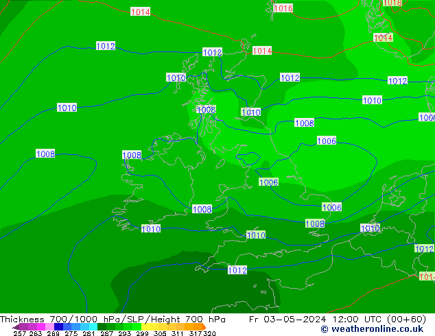 Dikte700-1000 hPa ECMWF vr 03.05.2024 12 UTC