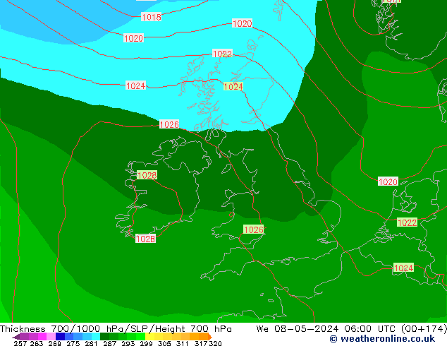 Thck 700-1000 hPa ECMWF We 08.05.2024 06 UTC