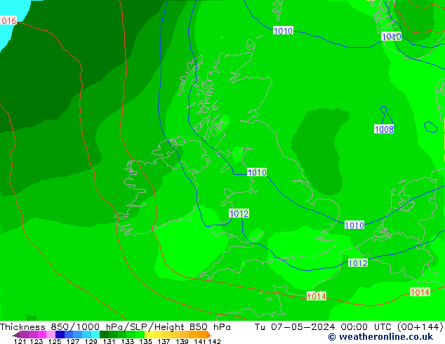 Espesor 850-1000 hPa ECMWF mar 07.05.2024 00 UTC