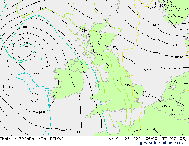 Theta-e 700hPa ECMWF We 01.05.2024 06 UTC