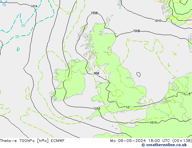 Theta-e 700hPa ECMWF ma 06.05.2024 18 UTC