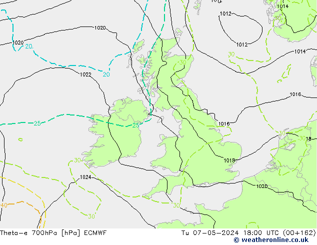 Theta-e 700hPa ECMWF wto. 07.05.2024 18 UTC