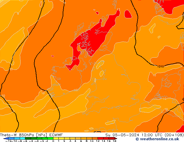 Theta-W 850hPa ECMWF Paz 05.05.2024 12 UTC