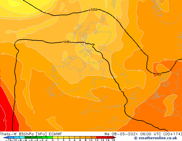 Theta-W 850hPa ECMWF We 08.05.2024 06 UTC