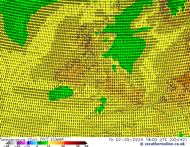 Temperature (2m) ECMWF Th 02.05.2024 18 UTC