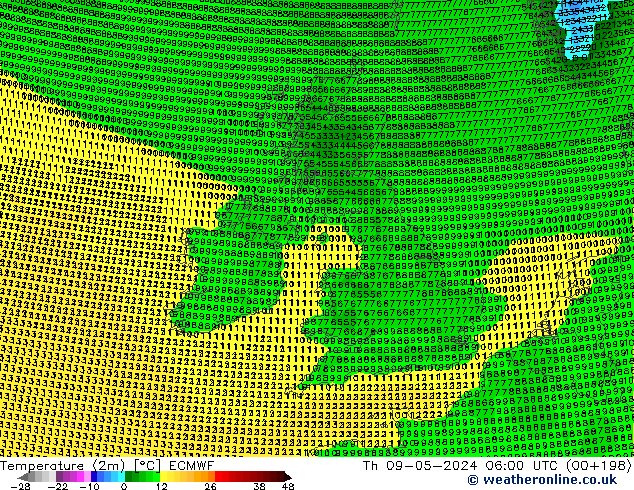 Temperatuurkaart (2m) ECMWF do 09.05.2024 06 UTC