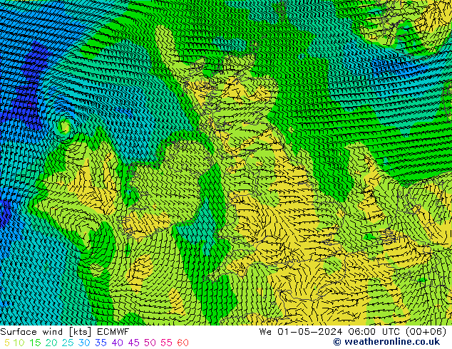 Surface wind ECMWF We 01.05.2024 06 UTC