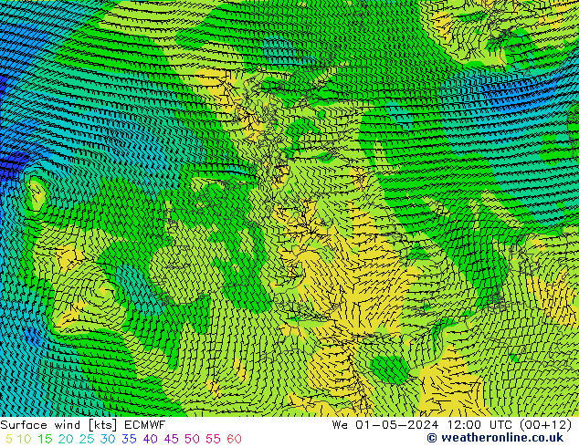 Prec 6h/Wind 10m/950 ECMWF We 01.05.2024 12 UTC