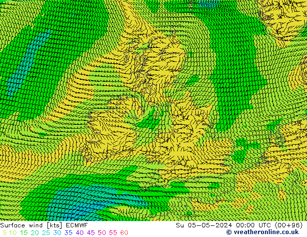 Surface wind ECMWF Su 05.05.2024 00 UTC