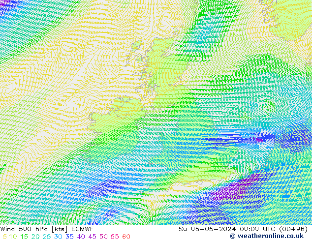 Viento 500 hPa ECMWF dom 05.05.2024 00 UTC