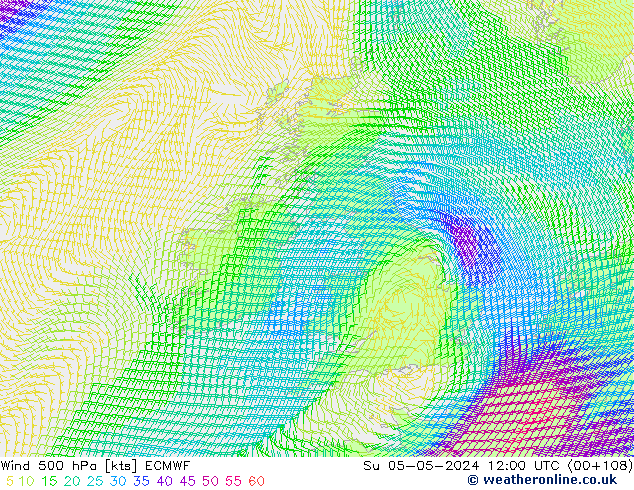 Wind 500 hPa ECMWF Su 05.05.2024 12 UTC