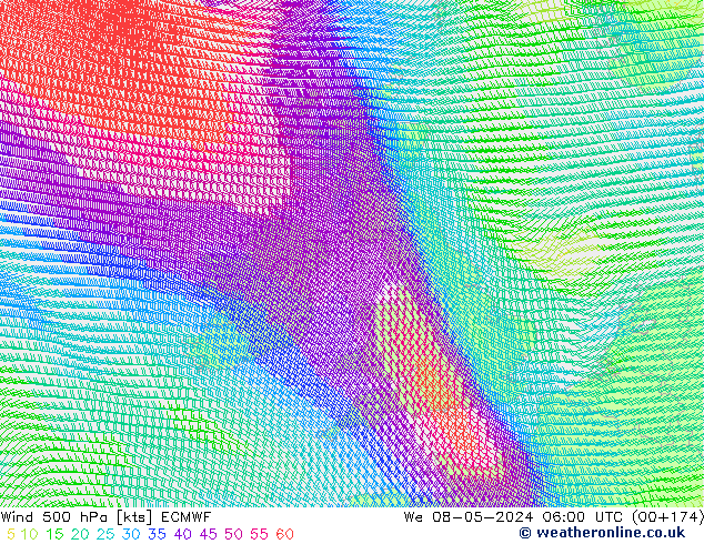 Wind 500 hPa ECMWF We 08.05.2024 06 UTC