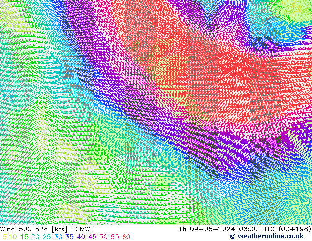 ветер 500 гПа ECMWF чт 09.05.2024 06 UTC