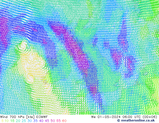 Wind 700 hPa ECMWF We 01.05.2024 06 UTC