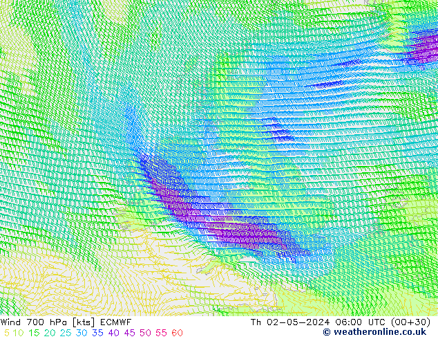 Wind 700 hPa ECMWF Th 02.05.2024 06 UTC