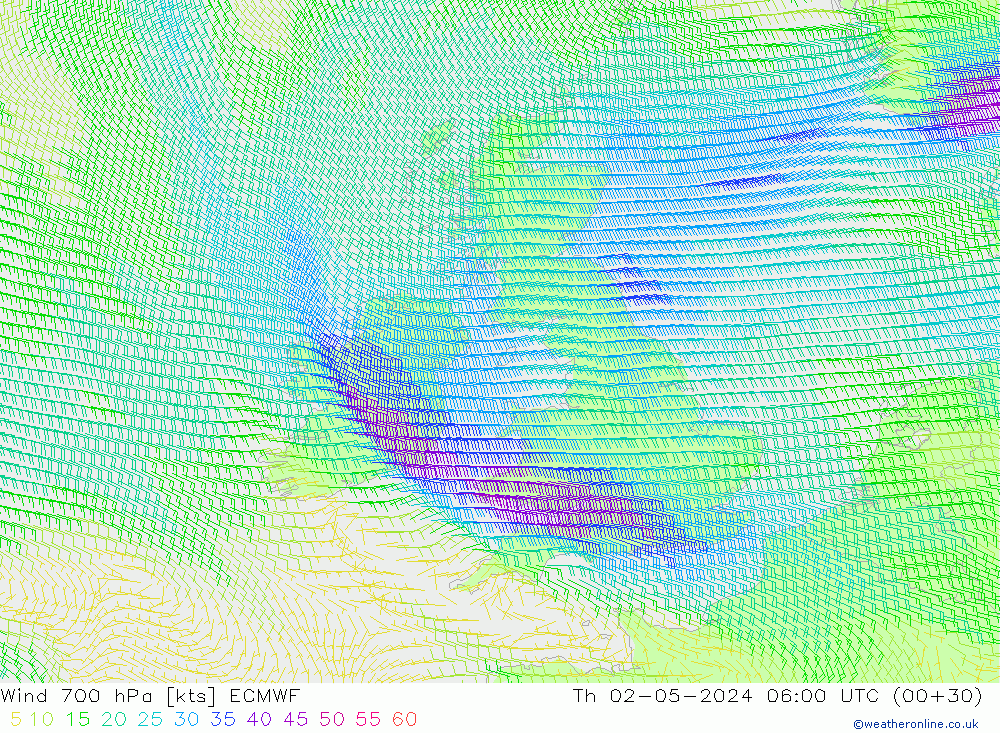 Wind 700 hPa ECMWF Th 02.05.2024 06 UTC