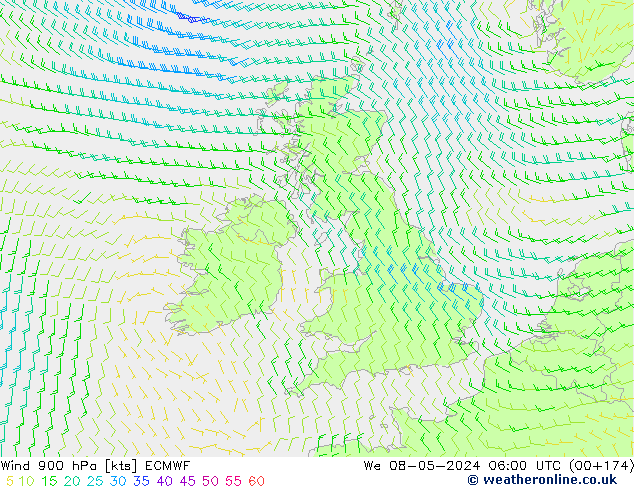 Wind 900 hPa ECMWF We 08.05.2024 06 UTC