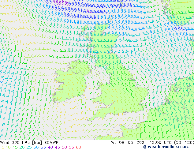 wiatr 900 hPa ECMWF śro. 08.05.2024 18 UTC