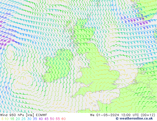 Prec 6h/Wind 10m/950 ECMWF We 01.05.2024 12 UTC