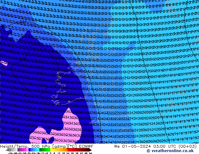 Height/Temp. 500 hPa ECMWF St 01.05.2024 03 UTC