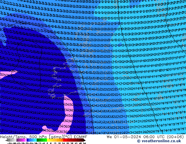 Z500/Yağmur (+YB)/Z850 ECMWF Çar 01.05.2024 06 UTC