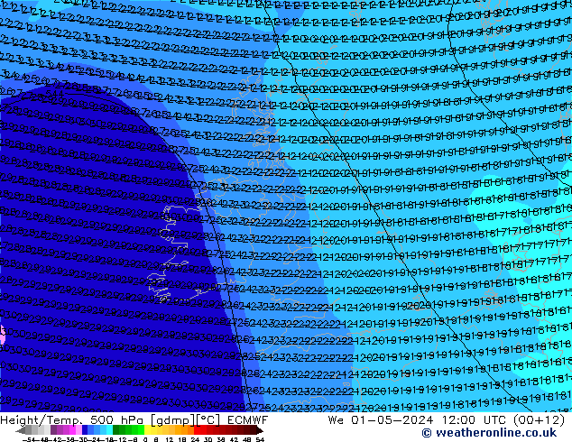 Z500/Rain (+SLP)/Z850 ECMWF ср 01.05.2024 12 UTC