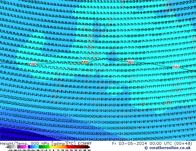 Z500/Yağmur (+YB)/Z850 ECMWF Cu 03.05.2024 00 UTC