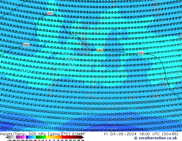 Z500/Rain (+SLP)/Z850 ECMWF ven 03.05.2024 18 UTC