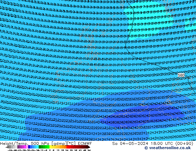 Height/Temp. 500 hPa ECMWF Sa 04.05.2024 18 UTC