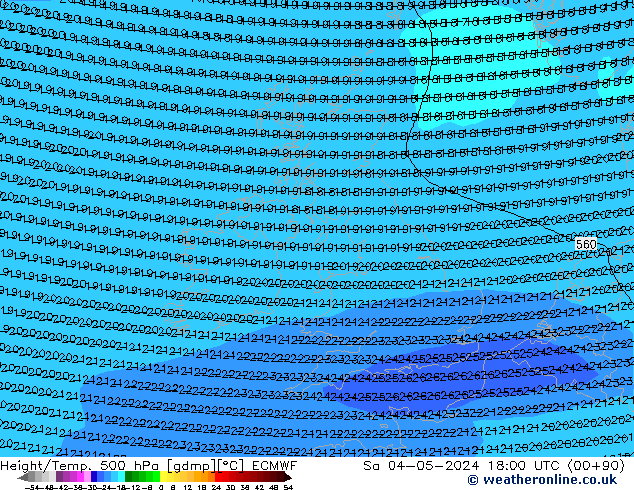 Z500/Rain (+SLP)/Z850 ECMWF sab 04.05.2024 18 UTC