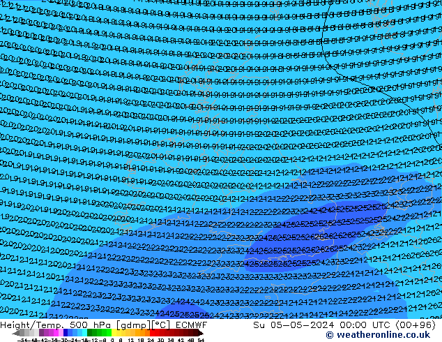 Z500/Yağmur (+YB)/Z850 ECMWF Paz 05.05.2024 00 UTC