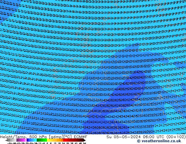 Z500/Rain (+SLP)/Z850 ECMWF Su 05.05.2024 06 UTC