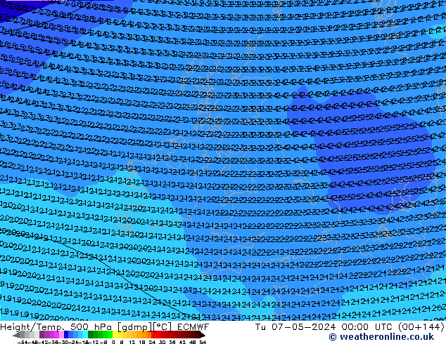 Z500/Rain (+SLP)/Z850 ECMWF вт 07.05.2024 00 UTC