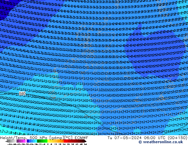 Z500/Rain (+SLP)/Z850 ECMWF Út 07.05.2024 06 UTC