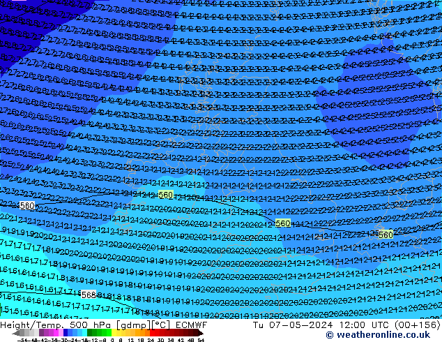 Z500/Regen(+SLP)/Z850 ECMWF di 07.05.2024 12 UTC