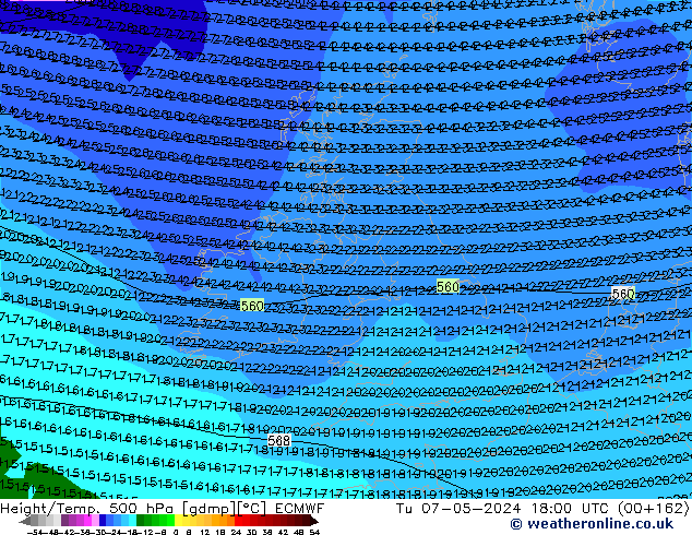 Z500/Yağmur (+YB)/Z850 ECMWF Sa 07.05.2024 18 UTC