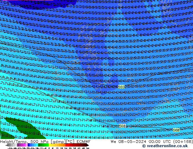 Z500/Rain (+SLP)/Z850 ECMWF śro. 08.05.2024 00 UTC